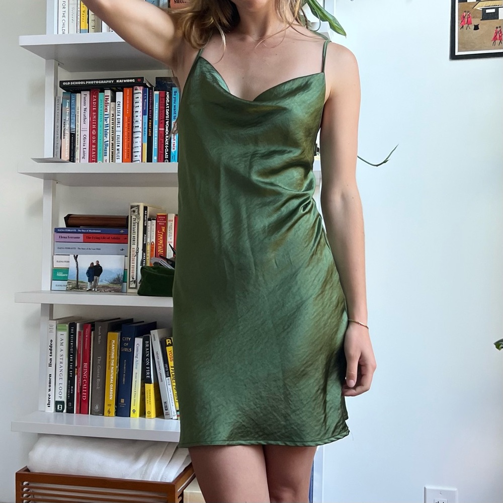 Motel Rocks Satin Green Slip Dress